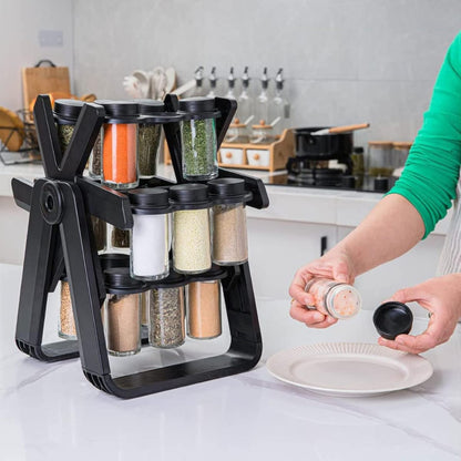 360° Rotating Spice Rack Organizer For Kitchen - 18 Glass Jar Racks