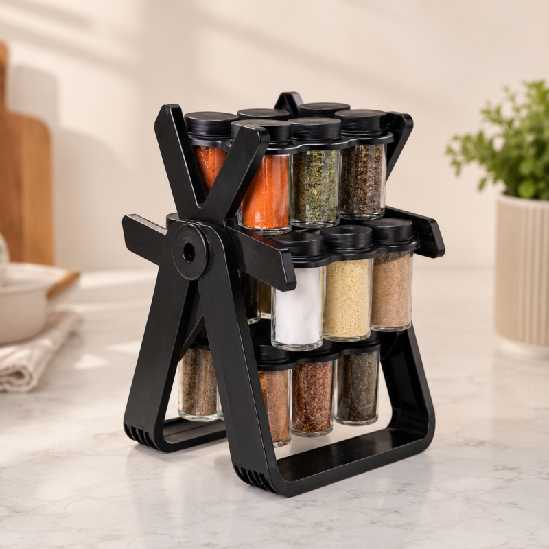 360° Rotating Spice Rack Organizer For Kitchen - 18 Glass Jar Racks