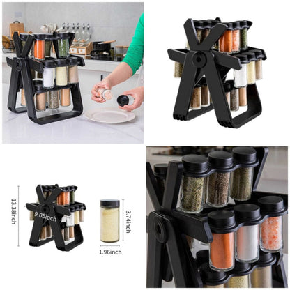 360° Rotating Spice Rack Organizer For Kitchen - 18 Glass Jar Racks