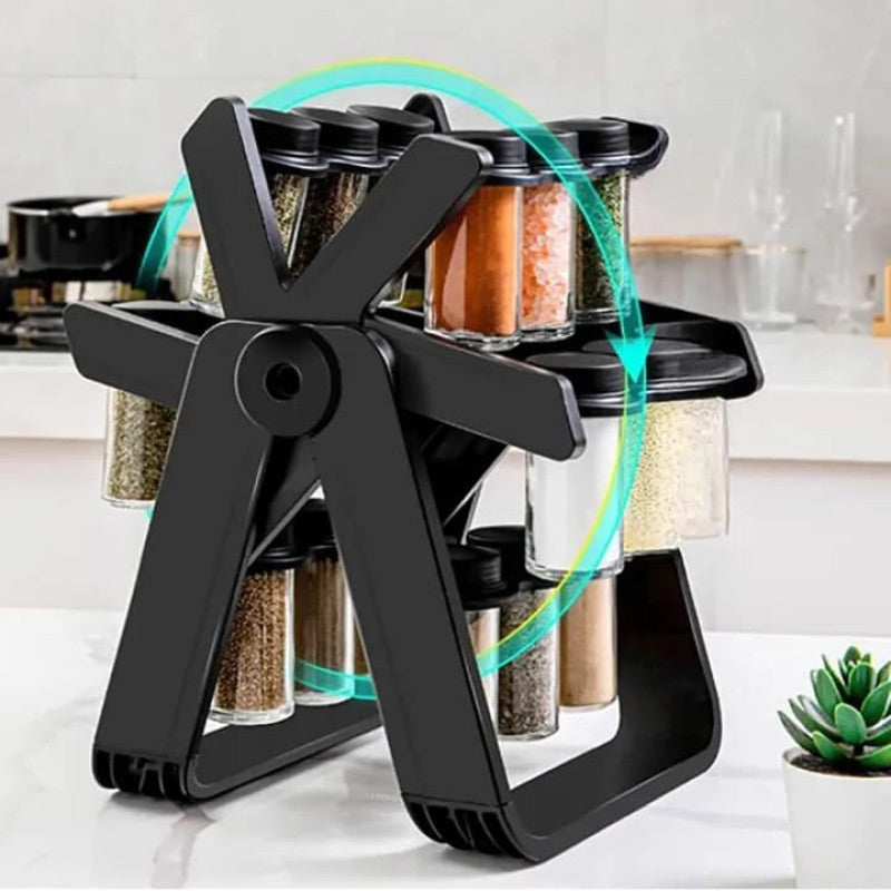 360° Rotating Spice Rack Organizer For Kitchen - 18 Glass Jar Racks