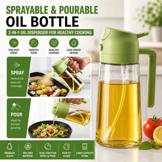 Sprayable & Pourable Oil Bottle – 2-in-1 Oil Dispenser for Healthy Cooking