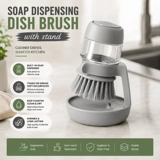 Soap Dispensing Dish Cleaning Brush with Stand