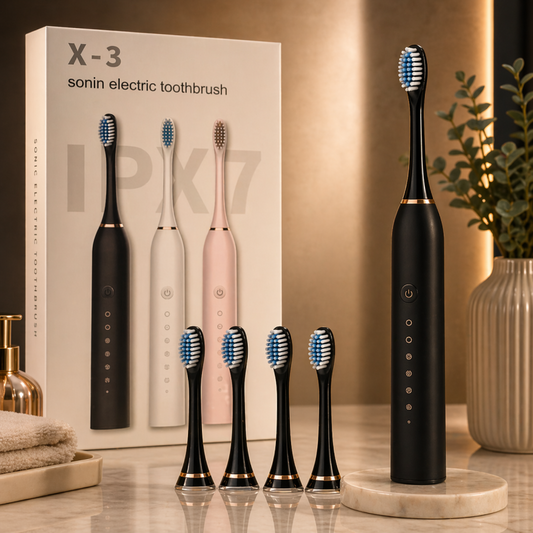 Sonic Electric Toothbrush – Smart Timer, Rechargeable, Waterproof, 4 Brush Heads
