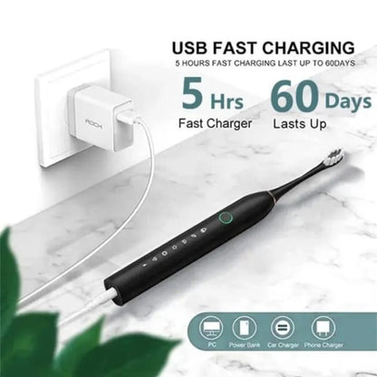 Sonic Electric Toothbrush – Smart Timer, Rechargeable, Waterproof, 4 Brush Heads